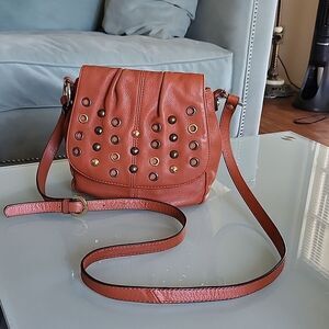 B. Makowsky Leather Pumpkin Color Crossbody Bag
